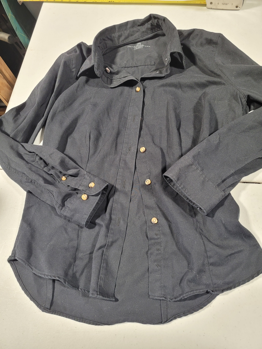 Lee Women's Black Button-Down Shirt with Gold Buttons